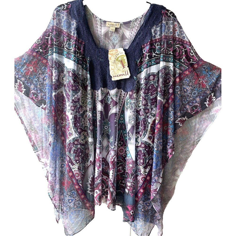 ONE WORLD Purple and Blue Patterned Blouse